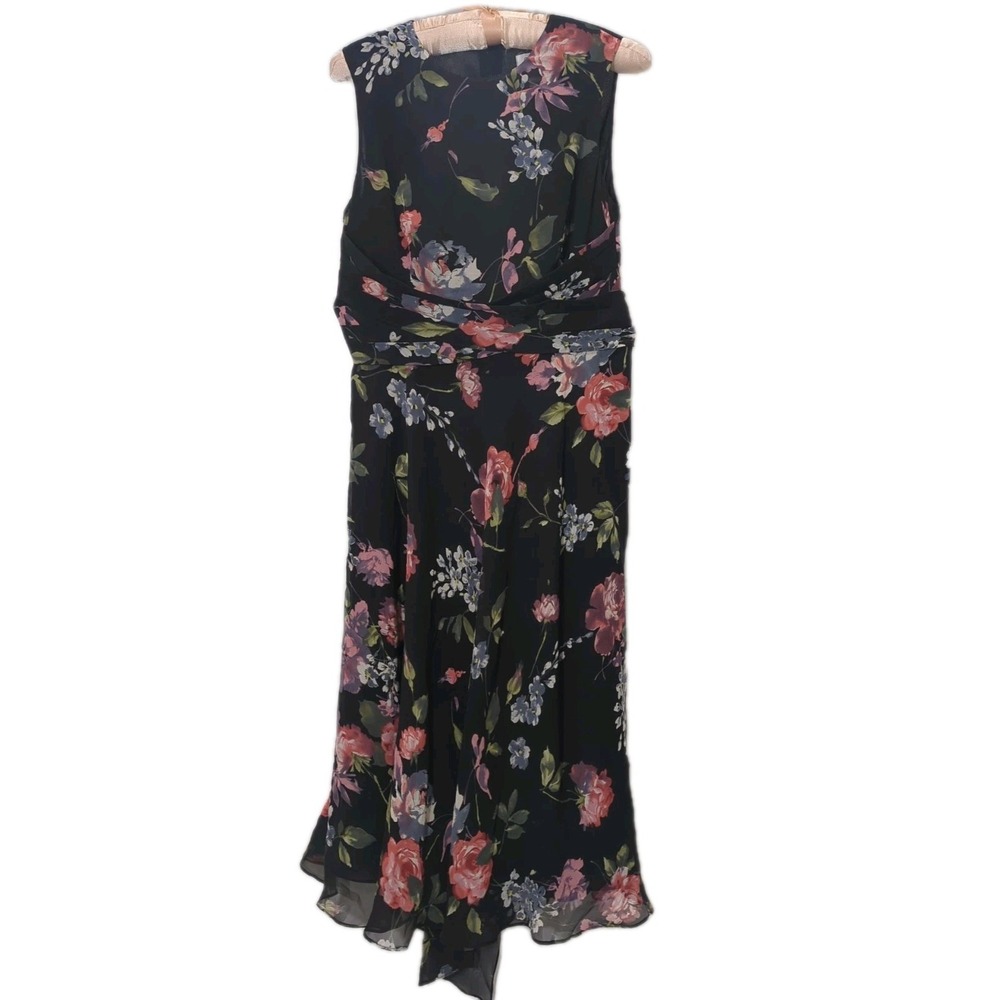 Coldwater Creek Silk Shell‎ Dress Black Floral pink  Size P6 Easter Summer